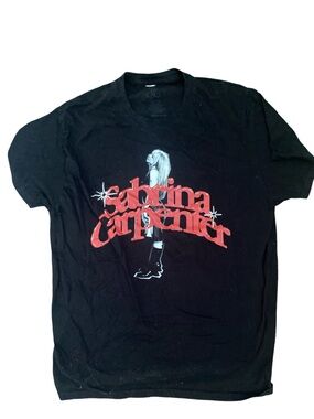 Sabrina Carpenter Black Graphic Tee with Red Logo-L black red white , cotton
